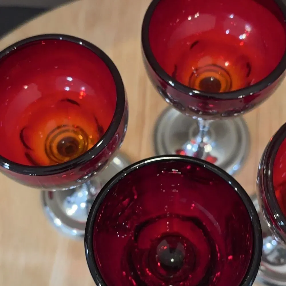 Red Glass Goblets Silver Bases Ruby Red 5